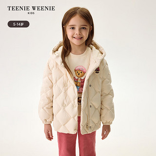 Teenie Weenie Kids小熊童装24冬女童三防连帽厚棱形格羽绒服 象牙白 120cm