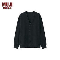 无印良品（MUJI）男式 双层织 米兰诺罗纹V领开衫 男士毛衣男款针织衫24年冬 黑色 M 170/92A