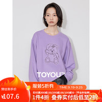 初语小熊图案贴布时尚卫衣女2024年秋季宽松圆领加绒保暖上衣 浅紫色 L