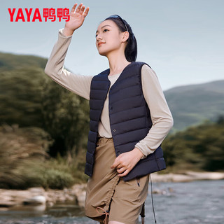 鸭鸭羽绒服鸭鸭（YAYA）轻薄羽绒马甲女短款2024年秋冬V领简约百搭保暖内胆马夹HY 青光黑色 185/104A(XXXXL)
