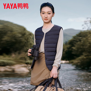鸭鸭羽绒服鸭鸭（YAYA）轻薄羽绒马甲女短款2024年秋冬V领简约百搭保暖内胆马夹HY 青光黑色 185/104A(XXXXL)
