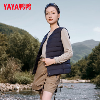 鸭鸭羽绒服鸭鸭（YAYA）轻薄羽绒马甲女短款2024年秋冬V领简约百搭保暖内胆马夹HY 青光黑色 185/104A(XXXXL)