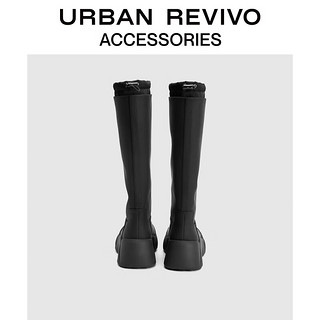 URBAN REVIVO2024秋冬女士潮流拼接抽绳长靴UAYS40016 黑色 35