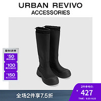 URBAN REVIVO2024秋冬女士潮流拼接抽绳长靴UAYS40016 黑色 35