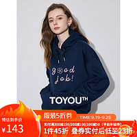 TOYOUTH 初语 四叶草字母连帽卫衣女2024秋季轻运动保暖加绒奥粒绒上衣 藏青色-花拼字母 L