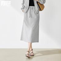 2024秋装简约休闲斜插口袋松紧腰运动风女式中长A字半身裙