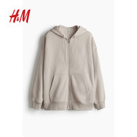 H&M女装卫衣2024年秋季新款柔软拉绒内里大廓形拉链连帽衫1234775 浅米灰色 160/88 S