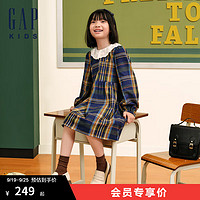 Gap女童2024秋季蕾丝娃娃领法兰绒连衣裙学院风儿童装642268 海军蓝撞色 140cm (10-11岁) 亚洲尺码