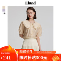 ELAND衣恋衬衫女花边娃娃领透气天丝短袖上衣甜美风夏