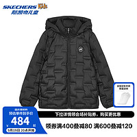 Skechers斯凯奇童装男女童2024冬季纯色短款梭织羽绒服外套P424B001 碳黑/0018 150cm