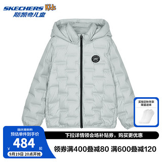 Skechers斯凯奇童装男女童2024冬季纯色短款梭织羽绒服外套P424B001 牡蛎灰/02BX 170cm