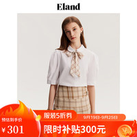 ELAND衣恋短袖t恤女翻领泡泡袖蝴蝶结学院风上衣夏季 象牙白/白色(39)Ivory M/165