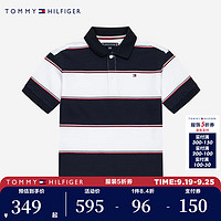 TOMMY HILFIGER汤米儿童童装男童条纹Polo衫休闲短袖 暗夜蓝 130/64