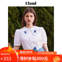 ELAND衣恋衬衫上衣女夏季学院风绣花大翻领短袖上衣女 象牙白/白色(39)Ivory L/170