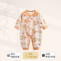 婧麒(JOYNCLEON)新生儿衣服婴儿秋冬装婴儿睡衣无骨宝宝婴儿连体衣服感温 杏黄-金龙献瑞Jlt166869 52cm