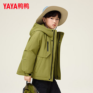 鸭鸭（YAYA）儿童羽绒服男女童短款2024冬季户外工装中大童加厚外套HY 绿色 150/72(150)