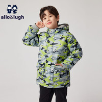 allo&lughallolugh阿路和如童装冬季男童迷彩羽绒服连帽中长款 绿色 140cm
