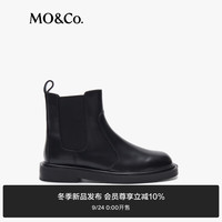 MO&Co.短靴2024冬新品亮面牛皮革橡胶厚底马丁靴复古摇滚MBD4SHS004