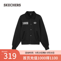 斯凯奇(Skechers)2024秋季女棒球服翻领单排扣灯芯绒L324W052 碳黑/0018 L