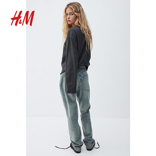 H&M2024秋季女士棉质长袖上衣1240497 深灰色 160/88