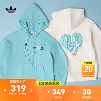 adidas 阿迪达斯 宽松印花运动连帽卫衣男女款阿迪达斯三叶草 简单薄荷绿 A/2XL