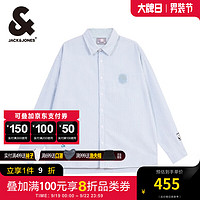 杰克·琼斯（JACK&JONES）秋季NBA联名勇士队衬衫刺绣条纹日常休闲长袖衬衫224305039 C44漫航蓝色 180/100A/L