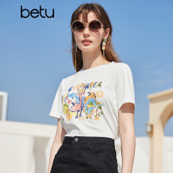 Betu 百图 女装夏季纯棉舒适圆领短袖T恤时髦涂鸦T恤女2103T63 白色 L