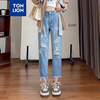 唐狮 TONLION【TJ】秋季新款破洞牛仔女裤个性脚口时尚显瘦百搭牛仔九分裤子女