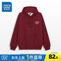 真维斯女装2024秋季设计感宽松时尚慵懒印花连帽长袖卫衣G2 酒红色8290 165/84A/S
