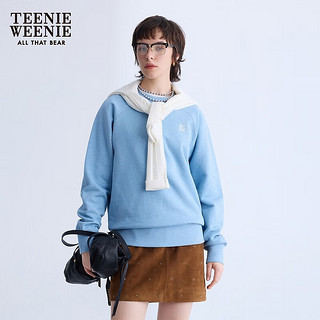 Teenie Weenie小熊2024年冬季轻奢质感圆领插肩袖卫衣套头上衣 蓝色 185/3XL