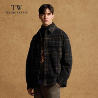 Teenie Weenie Men小熊男装外套2024冬季潮流复古格纹休闲通勤上衣 藏青色 170/M