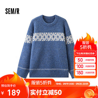 森马（Semir）毛衫男2024冬季费尔岛提花民族风针织衫复古毛衣宽松 蓝色调00388 180/96A/XL