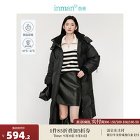 茵曼（INMAN）高端长款羽绒服女2024冬季白鸭绒宽松抽绳连帽加厚 黑色 L