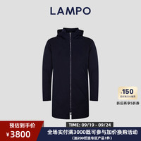 蓝豹(LAMPO)【轻旅系列】商务休闲羽绒服男士深蓝素面中长款连帽羽绒外套