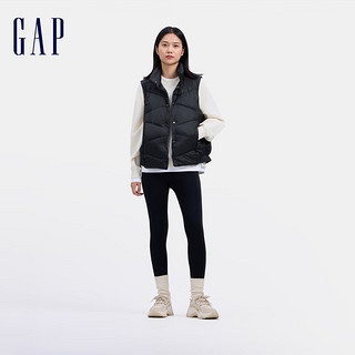 Gap女装2024秋季胶印logo纯色立领羽绒马甲可叠穿背心619716 黑色 160/80A(S) 亚洲尺码