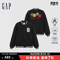 Gap男装2024秋冬仿羊羔绒远红外发热徽章logo棉服外套676756 黑色 170/92A(M)亚洲尺码