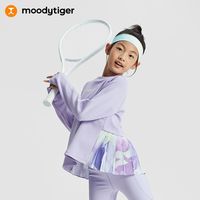 moodytiger儿童卫衣女童秋季圆领宽松保暖拼接百褶长袖套头衫
