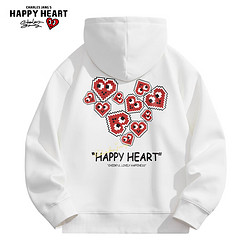 CHARLES JANG'S HAPPY HEART 查尔斯桃心 秋季新款宽松百搭潮流像素爱心Logo印花休闲连帽套头卫衣男女同款 白色（新款） 2XL