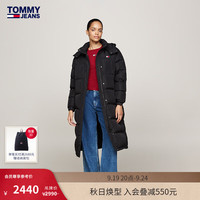 TOMMY JEANS24新款秋冬女装复古刺绣鸭绒长款连帽羽绒服外套DW0DW18860 BDS
