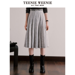 TeenieWeenie小熊格纹半身裙中长裙A字裙时尚高腰女裙