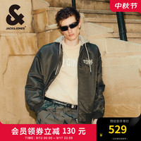 杰克·琼斯(JACK&JONES)秋冬男装衣服棉衣飞行夹克男保暖宽松连帽短款棉服外套男士 黑橄榄E06 180/100A/L