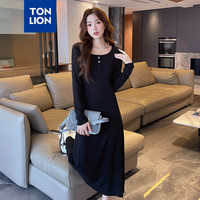 唐狮 TONLION2024秋季新款女圆领修身长袖连衣裙WP