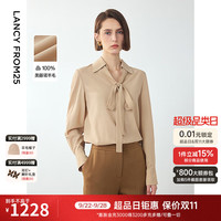 朗姿2024年冬季新款纯羊毛设计感飘带气质衬衫法式时尚高级感衬衣