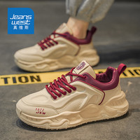 真维斯(Jeanswest)男鞋秋季2024爆款鞋子男休闲老爹鞋厚底百搭软底运动鞋 卡其色 41