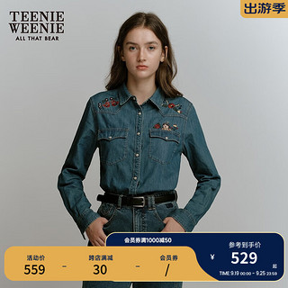 Teenie Weenie小熊2024年冬季美式复古牛仔衬衫 中蓝色 170/L