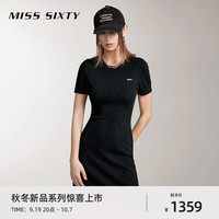 MISS SIXTY2024秋季针织连衣裙女圆领套头修身中长款显瘦百搭 黑色 L