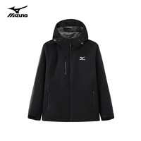 美津浓 Mizuno户外风衣男秋冬季防水防风夹克干爽耐磨连帽夹克加绒外套 黑色【抓绒款】 XL