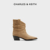 CHARLES & KEITH CHARLES&KEITH24秋新款CK1-90920141复古堆褶尖头粗跟西部牛仔靴