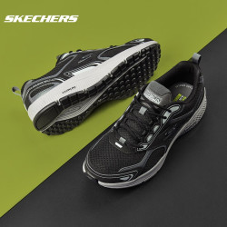 SKECHERS 斯凯奇 新款男鞋轻盈舒适缓震跑步鞋透气网面软底运动休闲鞋 34-黑色/灰色