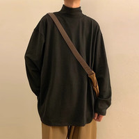 棉致卫衣男秋冬季德绒休闲保暖打底衫半高领内搭长袖T恤 黑色 5XL